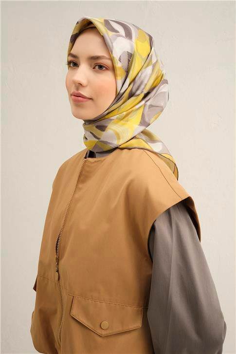 Armine Geometrik Desenli Saf İpek Twill Eşarp 9329D 58