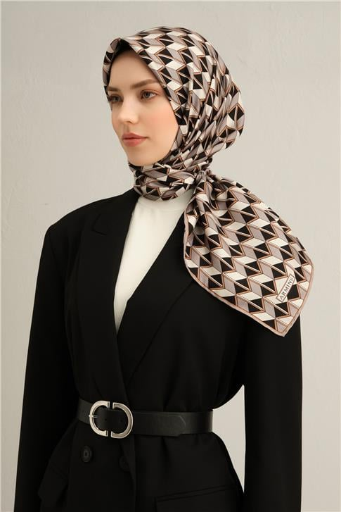 Armine Geometrik Desenli Saf İpek Twill Eşarp 9309D 04