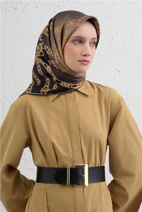 Armine Geometrik Desenli Saf İpek Twill Eşarp 9427D 02