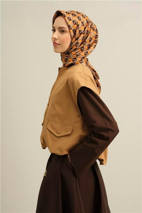 Armine Geometrik Desenli Saf İpek Twill Eşarp 9309D 07