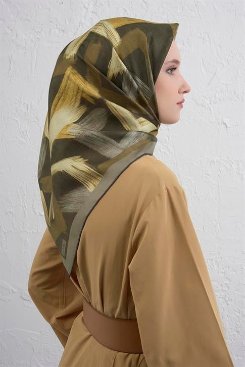 Armine Geometrik Desenli Saf İpek Twill Eşarp 9413D 04
