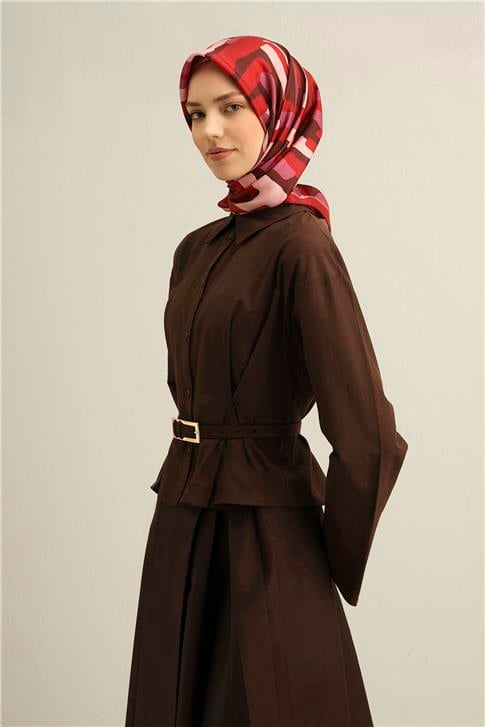 Armine Geometrik Desenli Saf İpek Twill Eşarp 9303D 83