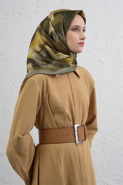 Armine Geometrik Desenli Saf İpek Twill Eşarp 9413D 04