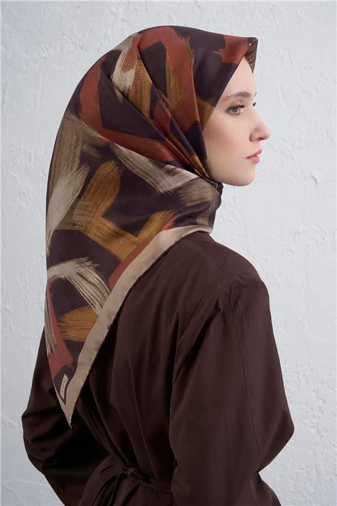 Armine Geometrik Desenli Saf İpek Twill Eşarp 9413D 35