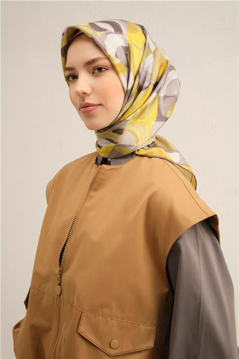 Armine Geometrik Desenli Saf İpek Twill Eşarp 9329D 58