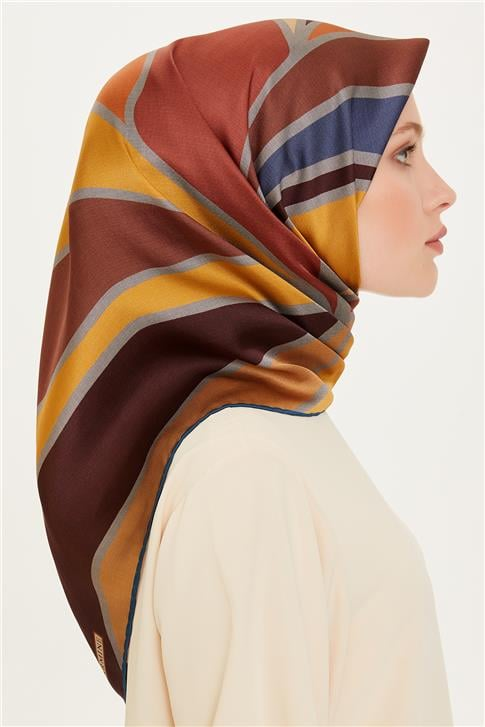 Armine Geometrik Desenli Sura Saf İpek Eşarp 9232D 03