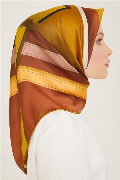 Armine Geometrik Desenli Twill İpek Eşarp 24Ya9122 55 56