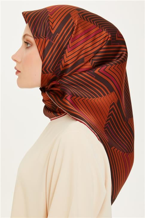 Armine Geometrik Desenli Twill Saf İpek Eşarp 9218D 83 54