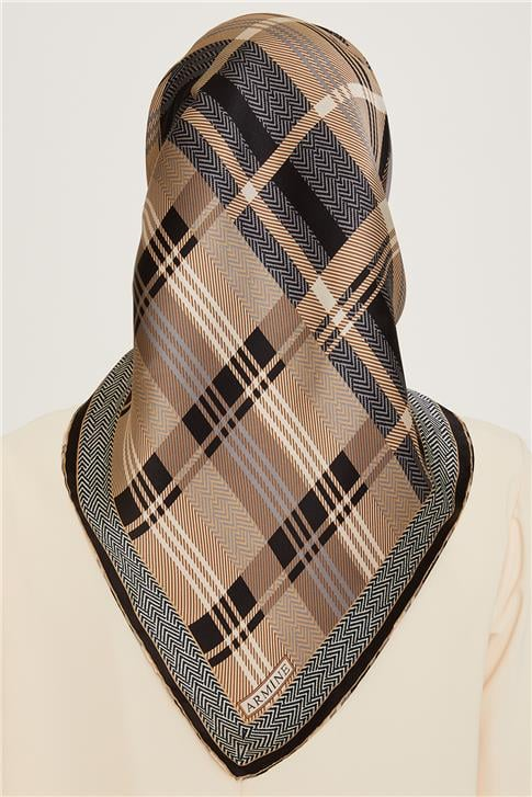 Armine Geometrik Desenli Twill Saf İpek Eşarp 9223D 02