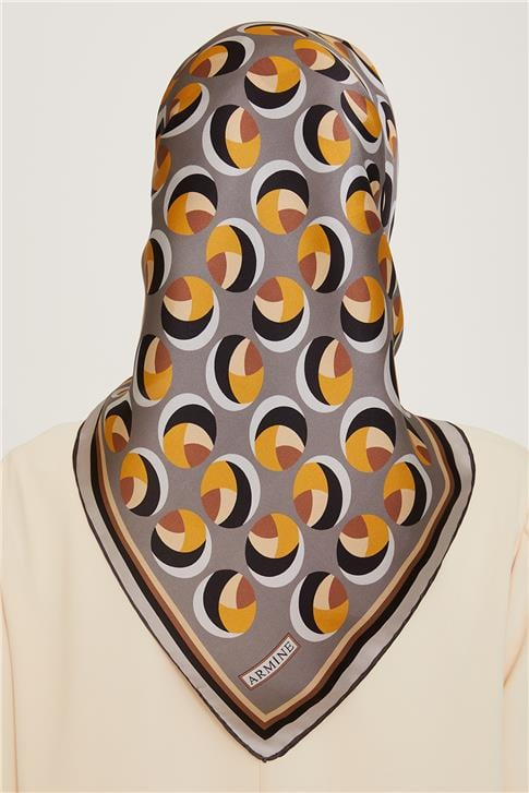 Armine Geometrik Desenli Twill Saf İpek Eşarp 9219D 36