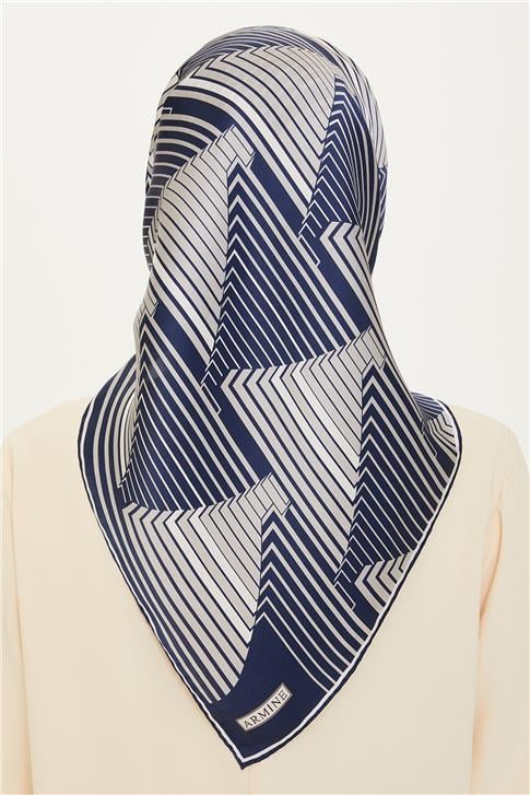 Armine Geometrik Desenli Twill Saf İpek Eşarp 9218D 83 03