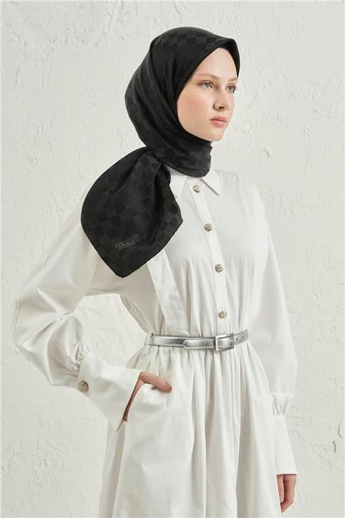 Armine Jakarlı İpek Pamuk Dama Eşarp 26 01