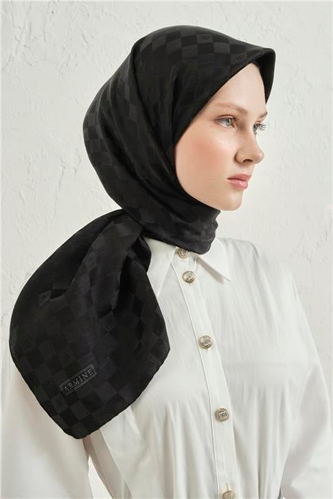 Armine Jakarlı İpek Pamuk Dama Eşarp 26 01