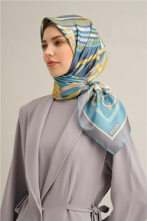 Armine Klasik Desenli Saf İpek Twill Eşarp 9315D 84