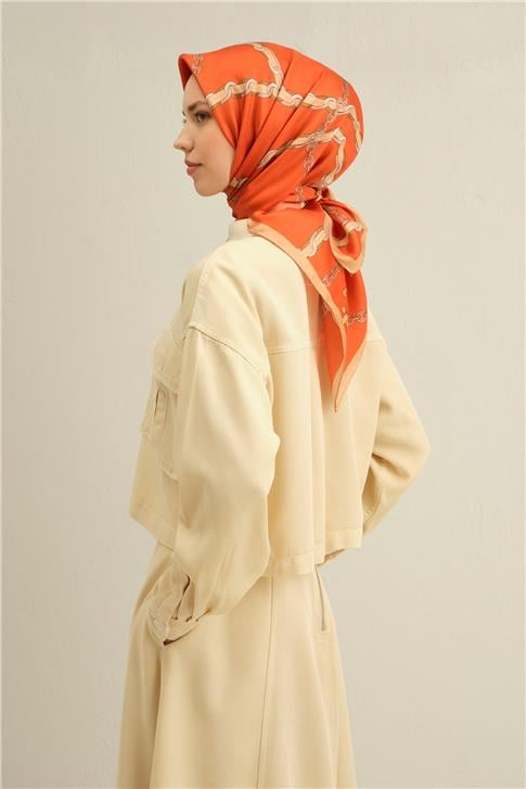 Armine Klasik Desenli Saf İpek Twill Eşarp 9346D 01
