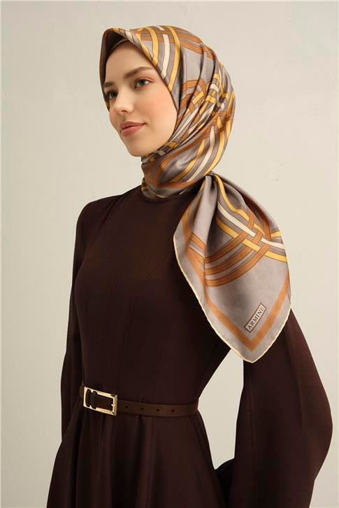 Armine Klasik Desenli Saf İpek Twill Eşarp 9333D 32