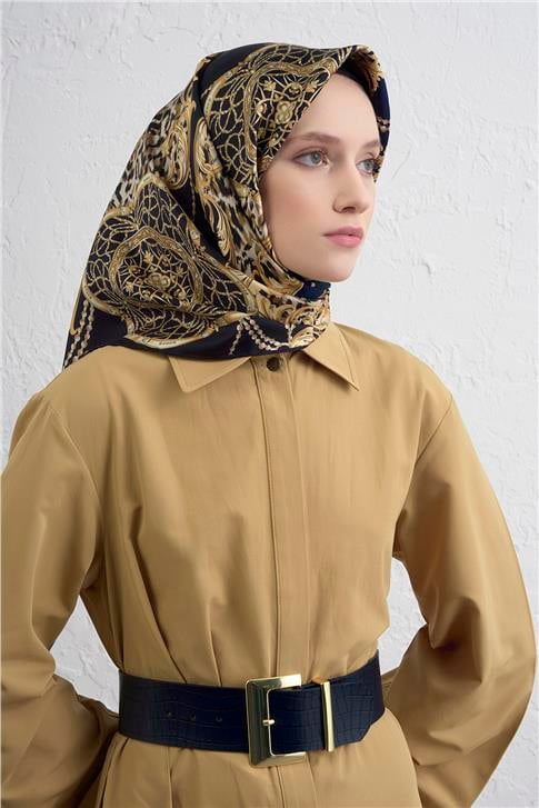 Armine Klasik Desenli Saf İpek Twill Eşarp 9411D 36