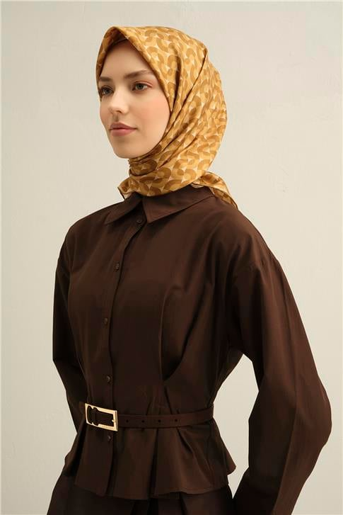 Armine Klasik Desenli Saf İpek Twill Eşarp 9321D 07