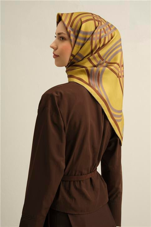Armine Klasik Desenli Saf İpek Twill Eşarp 9333D 56