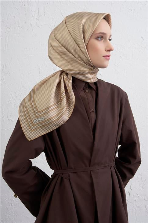 Armine Klasik Desenli Saf İpek Twill Eşarp 9404D 85