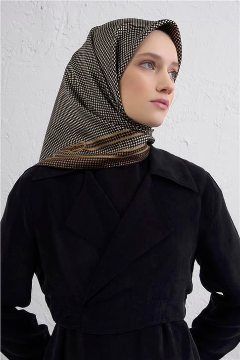 Armine Klasik Desenli Saf İpek Twill Eşarp 9404D 02