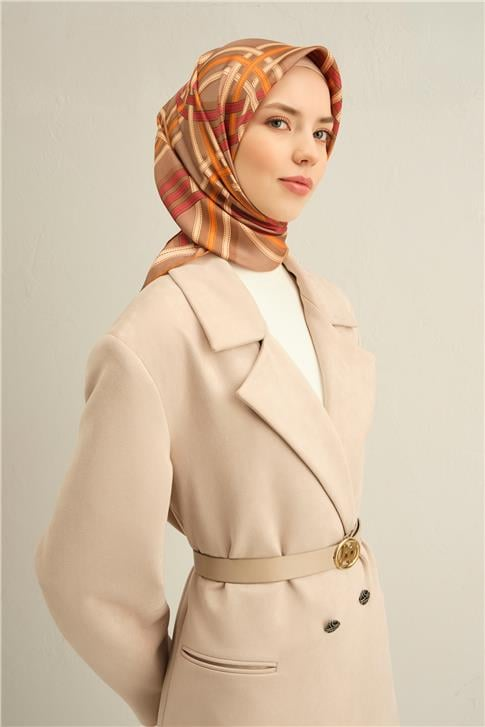 Armine Klasik Desenli Saf İpek Twill Eşarp 9333D 03