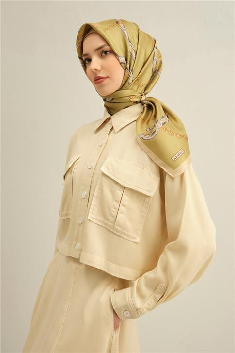 Armine Klasik Desenli Saf İpek Twill Eşarp 9346D 07