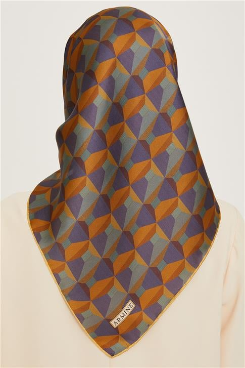 Armine Klasik Desenli Twill Saf İpek Eşarp 9204D 39