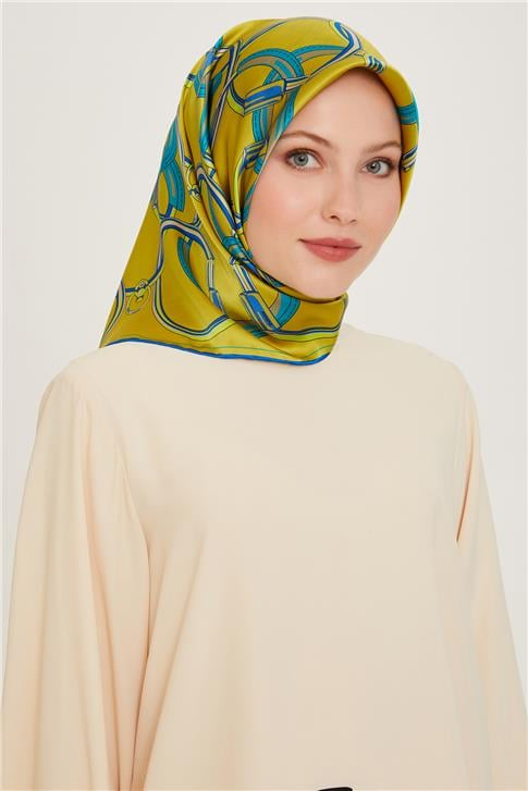 Armine Klasik Desenli Twill Saf İpek Eşarp 9203D 88