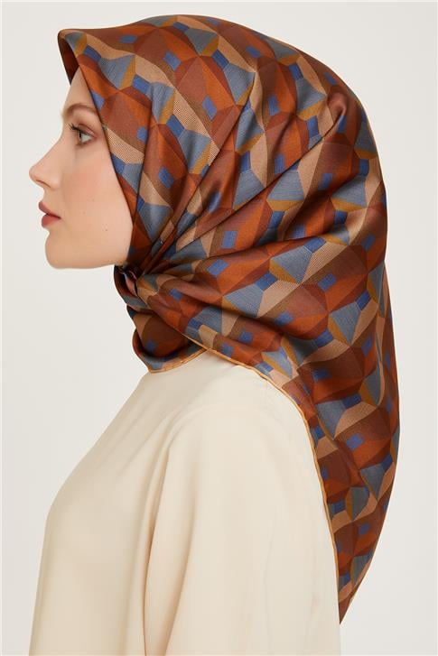 Armine Klasik Desenli Twill Saf İpek Eşarp 9204D 32