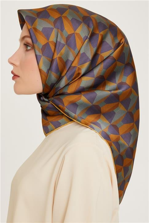 Armine Klasik Desenli Twill Saf İpek Eşarp 9204D 39
