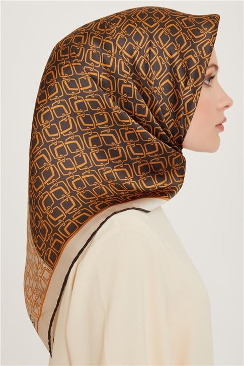 Armine Klasik Desenli Twill Saf İpek Eşarp 9248D 05 85