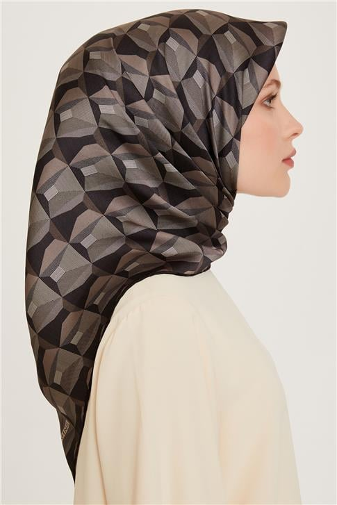 Armine Klasik Desenli Twill Saf İpek Eşarp 9204D 83