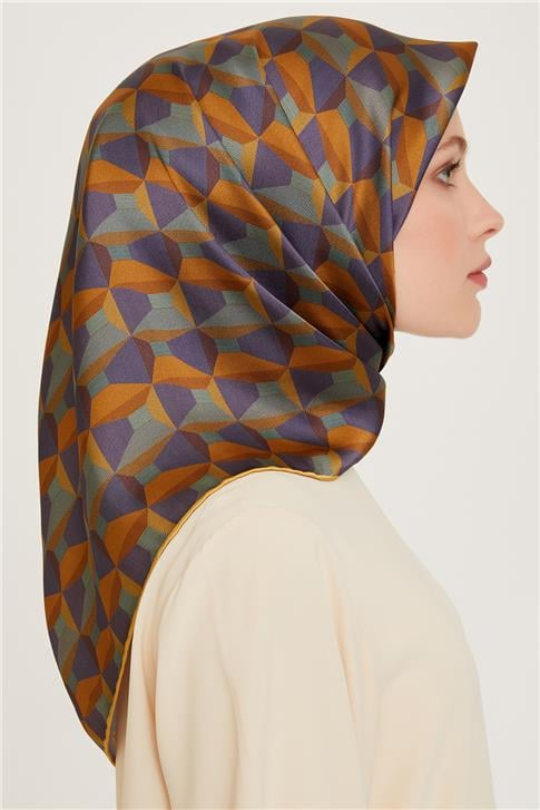 Armine Klasik Desenli Twill Saf İpek Eşarp 9204D 39
