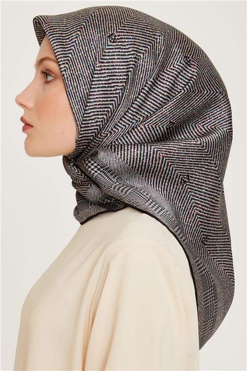 Armine Klasik Desenli Twill Saf İpek Eşarp 9252D 03 82