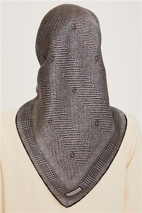 Armine Klasik Desenli Twill Saf İpek Eşarp 9252D 03 82