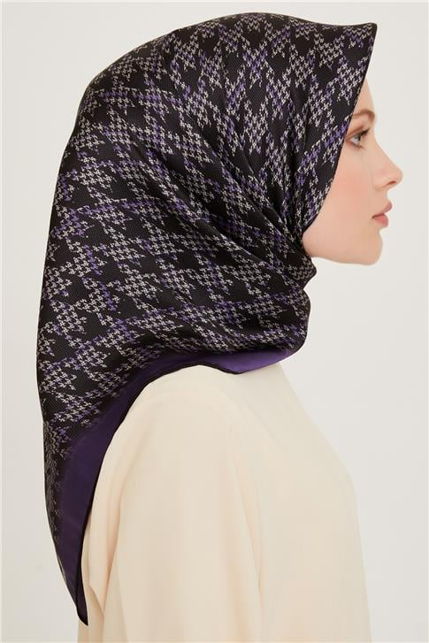 Armine Klasik Desenli Twill Saf İpek Eşarp 9239D 34