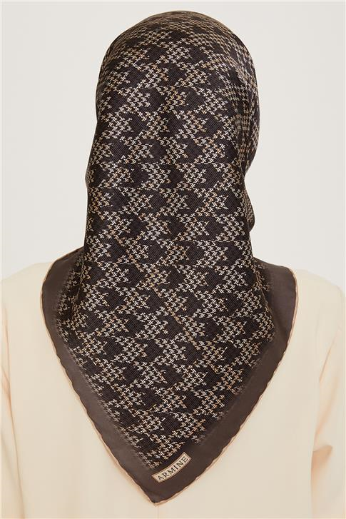 Armine Klasik Desenli Twill Saf İpek Eşarp 9239D 35