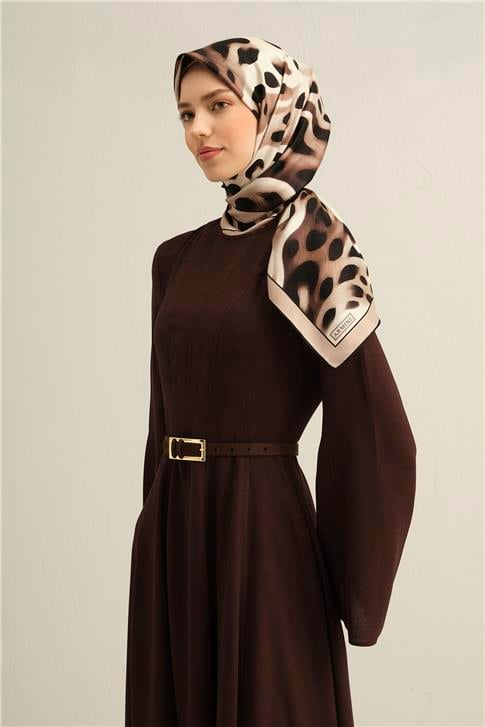 Armine Leopar Desenli Saf İpek Sura Eşarp 9320D 04
