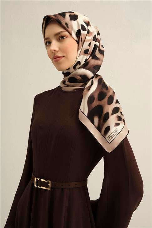 Armine Leopar Desenli Saf İpek Sura Eşarp 9320D 04
