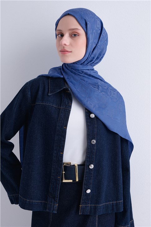 Armine Lyocell Naia Kare Monogram Şal 6 25 Koyu İndigo