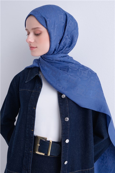 Armine Lyocell Naia Kare Monogram Şal 6 25 Koyu İndigo
