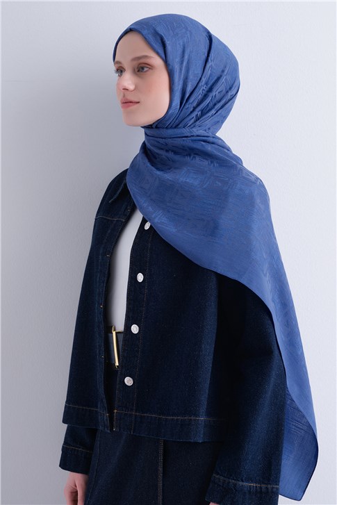 Armine Lyocell Naia Kare Monogram Şal 6 25 Koyu İndigo