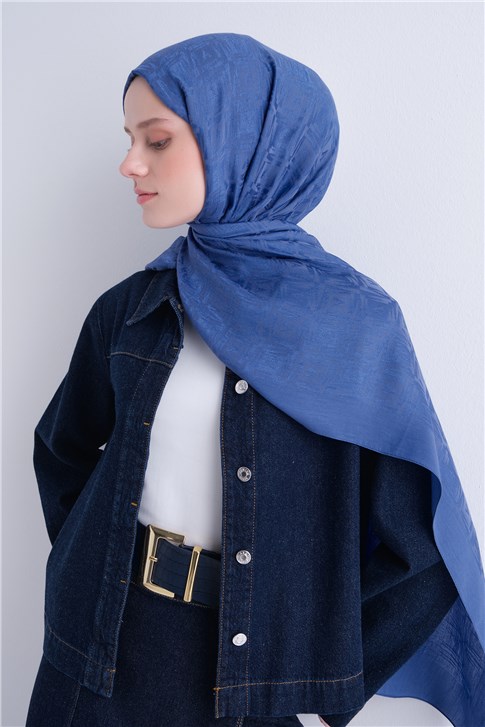 Armine Lyocell Naia Kare Monogram Şal 6 25 Koyu İndigo