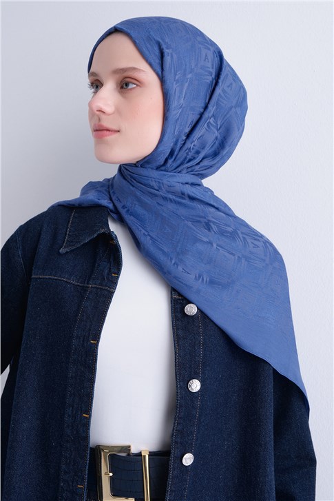 Armine Lyocell Naia Kare Monogram Şal 6 25 Koyu İndigo
