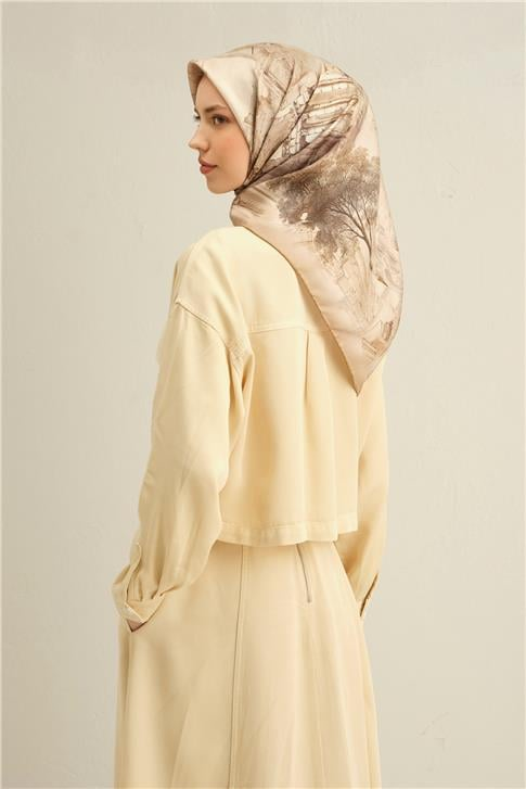 Armine Obje Desenli Saf İpek Sura Eşarp 9326D 56