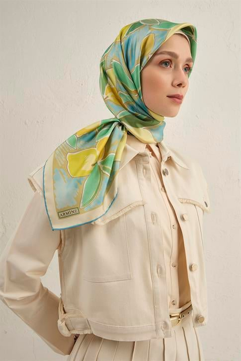 Armine Obje Desenli Saf İpek Twill Eşarp 9314D 04