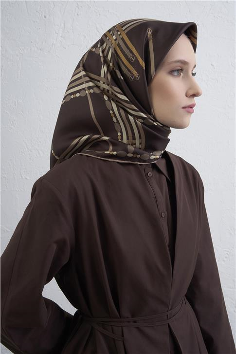 Armine Obje Desenli Saf İpek Twill Eşarp 9407D 31