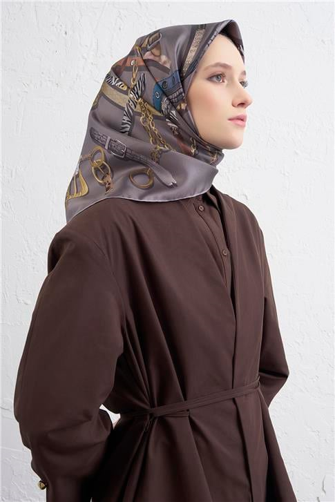 Armine Obje Desenli Saf İpek Twill Eşarp 9422D 07