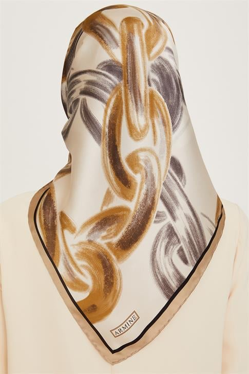 Armine Obje Desenli Twill Saf İpek Eşarp 9253D 33